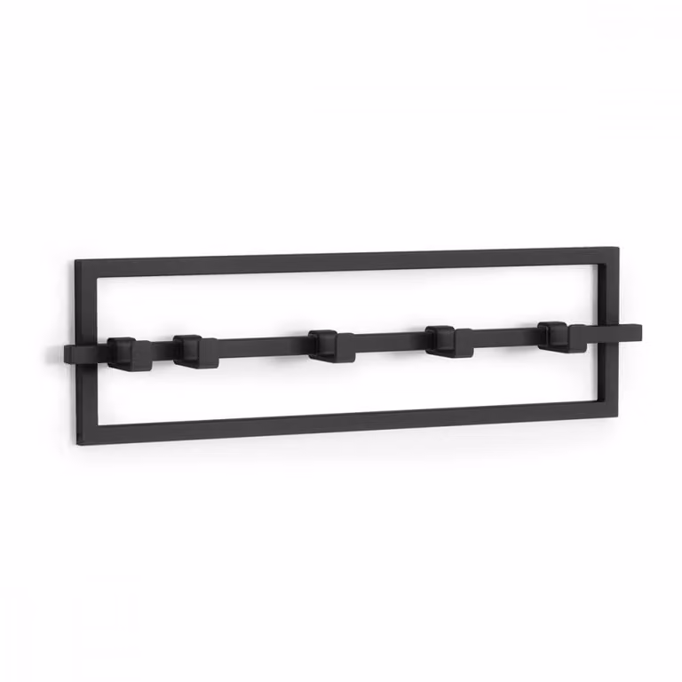 Perchero de pared Umbra con 5 ganchos en metal negro mate de estilo minimalista
