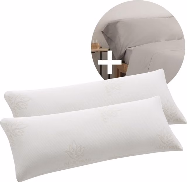 Pack ahorro de Donegal Collections con 2 almohadas viscoelásticas y 2 fundas perla en blanco y gris, An/P/Al: 75 cm