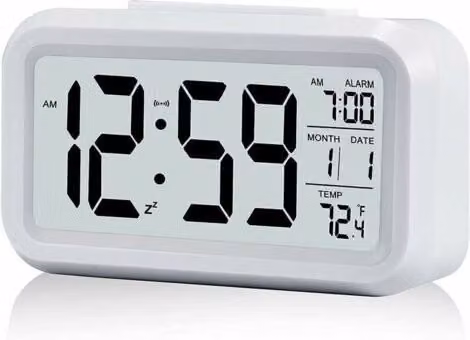 Reloj Despertador Digital MIMIY Blanco con Pantalla LED, Termómetro y Calendario para Mesa o PC