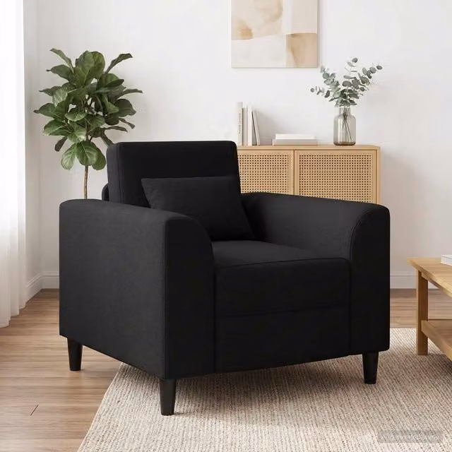 Sillón moderno de tela negro vidaXL con reposabrazos para salón o dormitorio