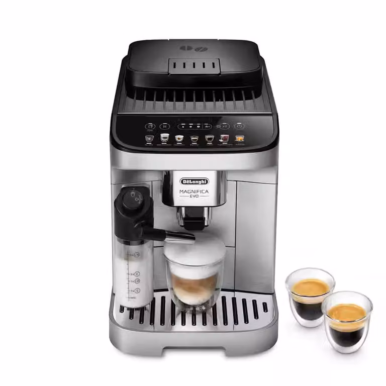 Cafetera automática de sobremesa De'Longhi Magnifica Evo en color plata y negro con acabado en acero inoxidable ECAM290.89.SBX