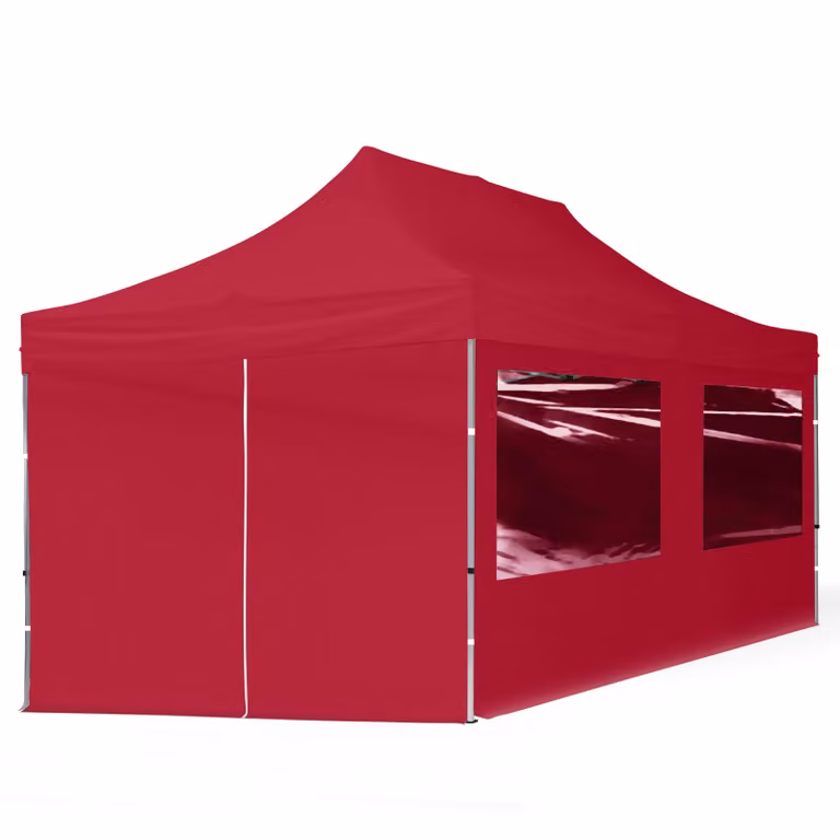 Carpa plegable ECONOMY de TOOLPORT con estructura de aluminio de 32 mm, 4 laterales con ventanas panorámicas y suelo, color rojo, An/P/Al: 6 x 3 x 2,1 m