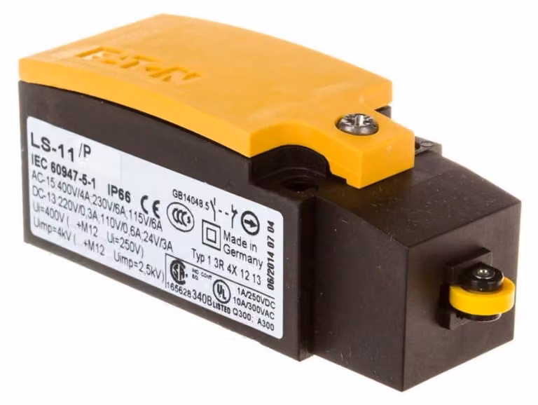 Interruptor de posición Eaton LS-11/P con palanca de rodillo, color amarillo y blanco, IP66, pack de 2 unidades