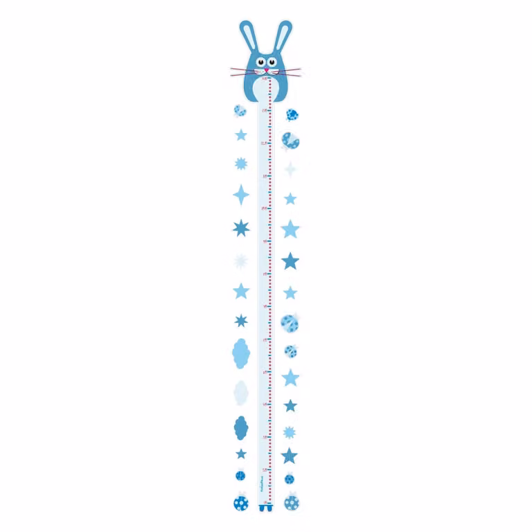 Medidor de altura adhesivo para pared con diseño de conejo azul Nicolasito para niños