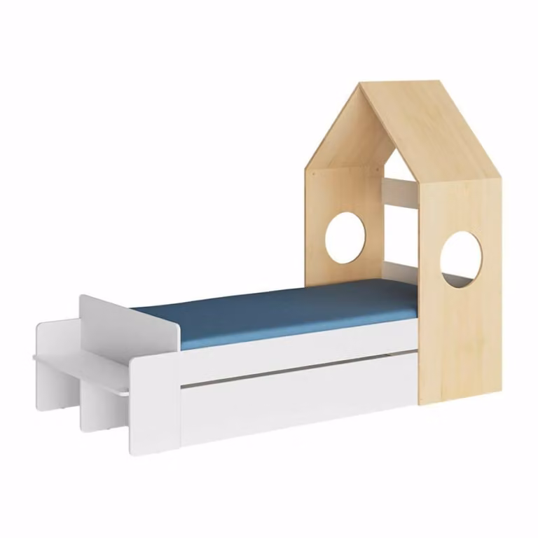 Cama infantil ID Kids de madera con cajones y colchón de espuma, estilo escandinavo, color roble, An/P/Al: 90 x 190 cm