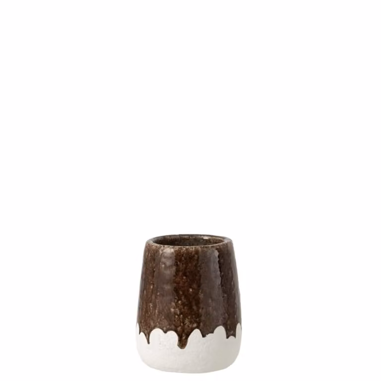 Macetero de cerámica J-line bicolor blanco y marrón para mesa An/An/Al: 19,5 x 19,5 x 23,5 cm