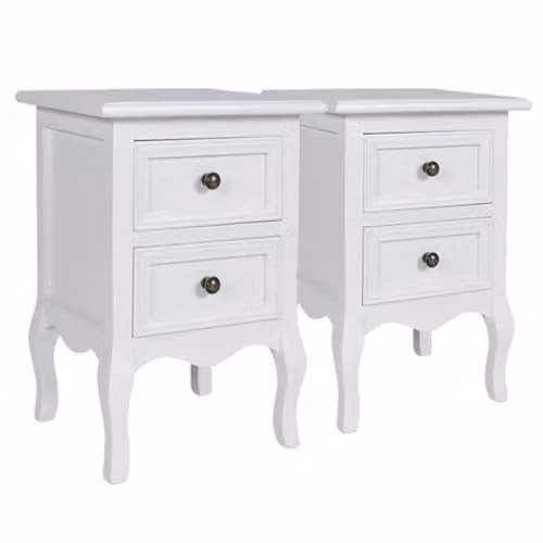 Mesita de noche Helloshop26 con 2 cajones en color blanco y acabado lacado de MDF para tu dormitorio
