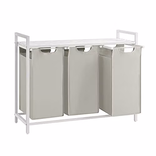 Cesto de ropa sucia VASAGLE con estante y 3 bolsas extraíbles de 120 l, color blanco