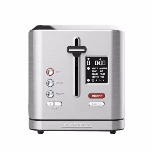 Tostador Digital Gastroback de 2 rebanadas con pantalla LCD y acero inoxidable, color plateado
