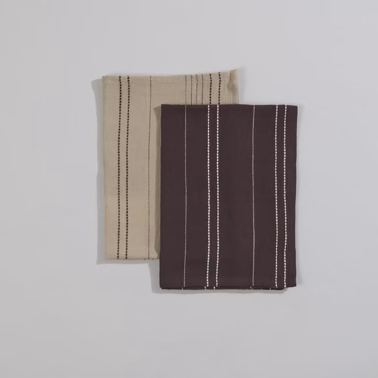 Set de 2 paños de cocina de algodón AMZAR con diseño de rayas en marrón y beige, An/P: 50 x 70 cm