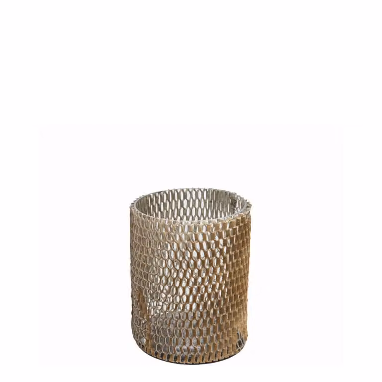 Portavelas decorativo moderno Sia Deco de vidrio y cuero marrón redondo para mesa