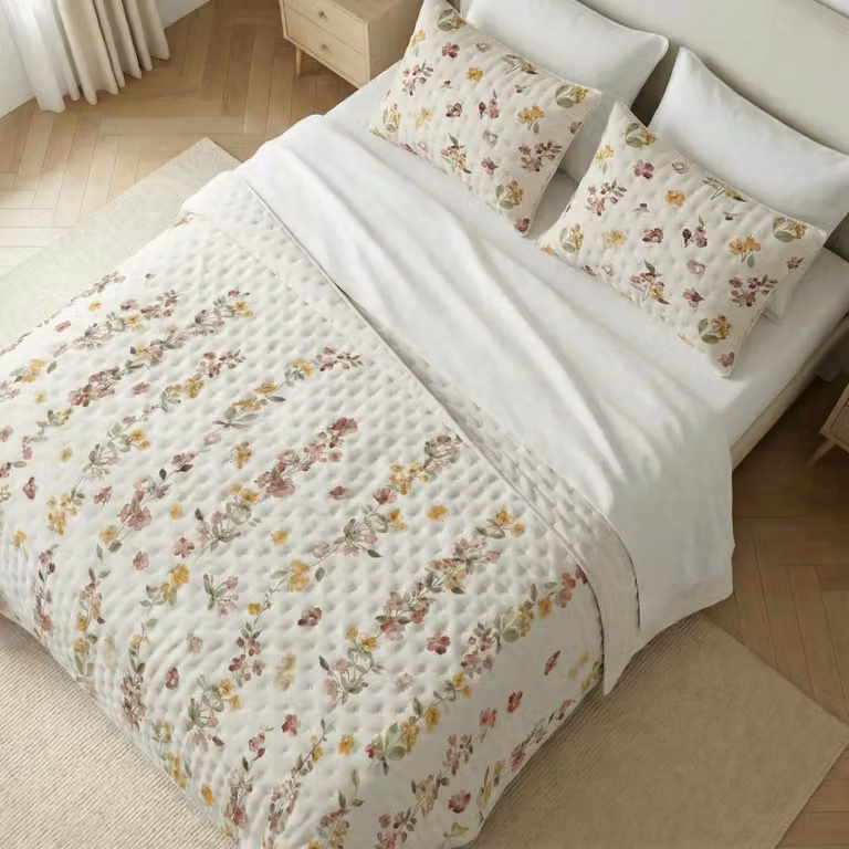 Colcha acolchada extrasuave con estampado floral multicolor en color terracota para cama de 135/140 cm, An x Al: 235 x 270 cm
