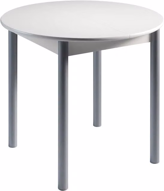 Mesa de cocina circular extensible Momma Home en color blanco y plata, An/P/Al: 90 x 90 x 75,5 cm (expandible a 120 x 90 x 75,5 cm)
