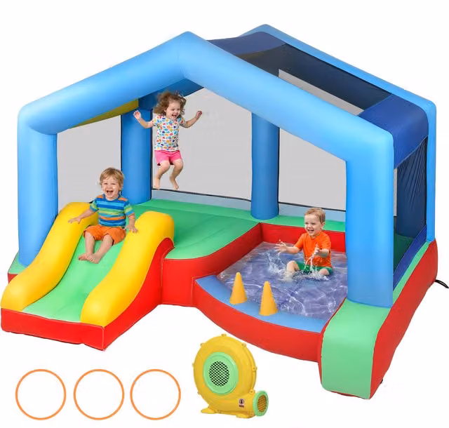 Castillo hinchable Aiyaplay para niños con tobogán, cama elástica, piscina de bolas y toldo, multicolor, An/P/Al: 290 x 230 x 200 cm