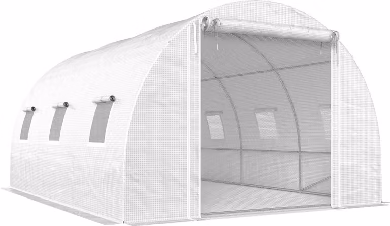 Invernadero Northio de acero galvanizado y plástico con cubierta blanca y plateada, diseño curvo con ventana y ayuda para el cultivo, An/P/Al: 300 x 200 x 100 cm
