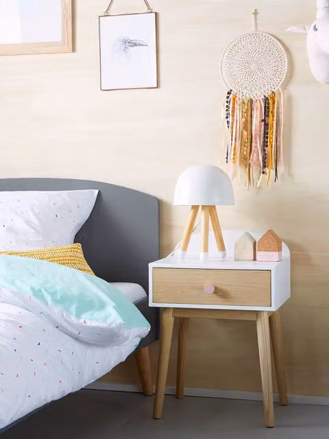 Mesita de noche Confetti Vertbaudet para niños en blanco con motivos y tiradores personalizables