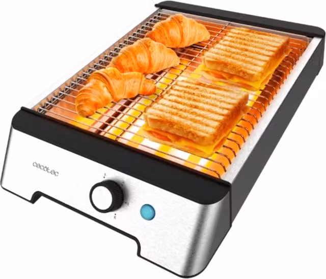 Tostador horizontal Cecotec NiceSlice de 1000 W en acero inoxidable color plata y negro con control mecánico para 2 rebanadas