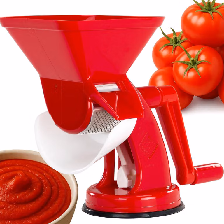 Máquina para hacer puré de tomate PrzydaSie en color blanco y rojo para procesar frutas y verduras