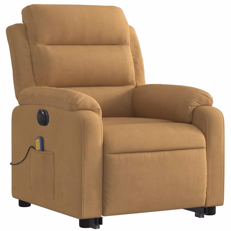 Sillón reclinable eléctrico con masaje y asistencia de elevación vidaXL en terciopelo marrón para mayores
