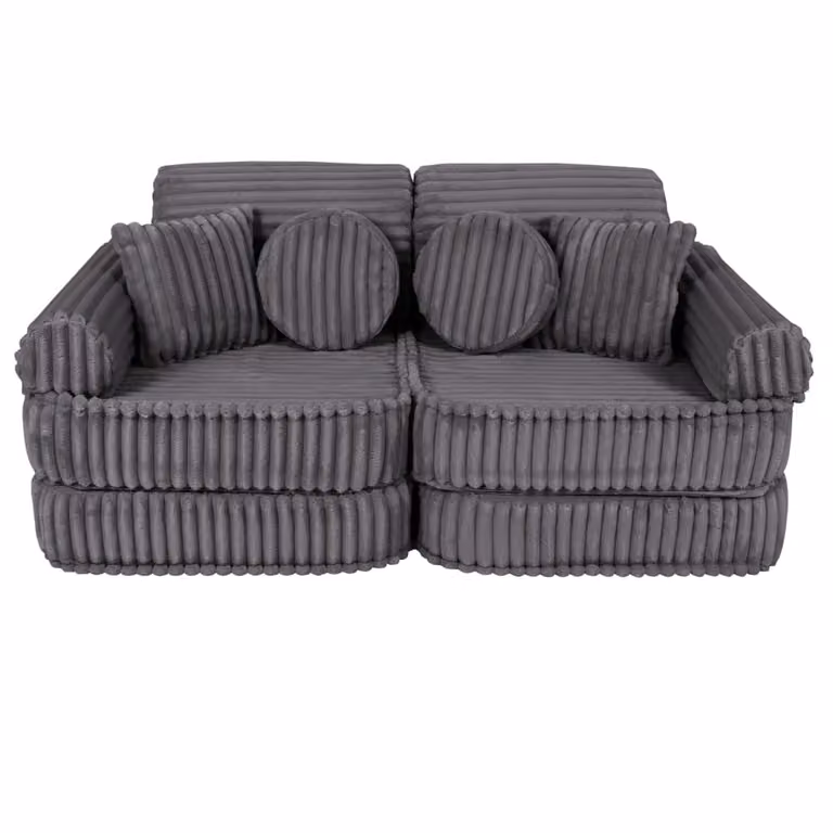 Sofá modular infantil MeowBaby de 10 piezas en pana gris con fundas extraíbles y cojines incluidos