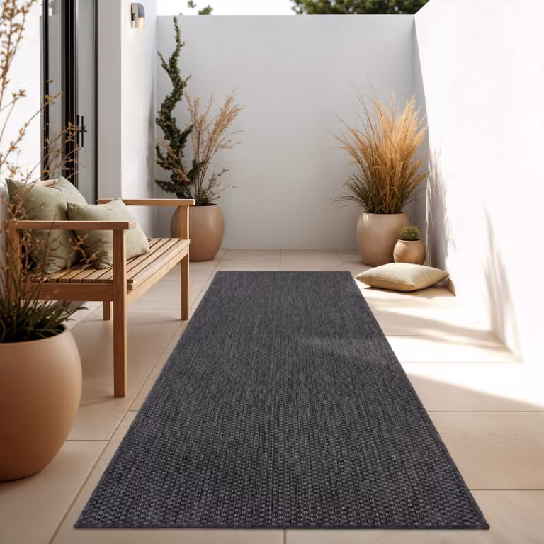 Alfombra Paco Home de tejido plano para interior y exterior, color antracita, An/P: 80 x 250 cm