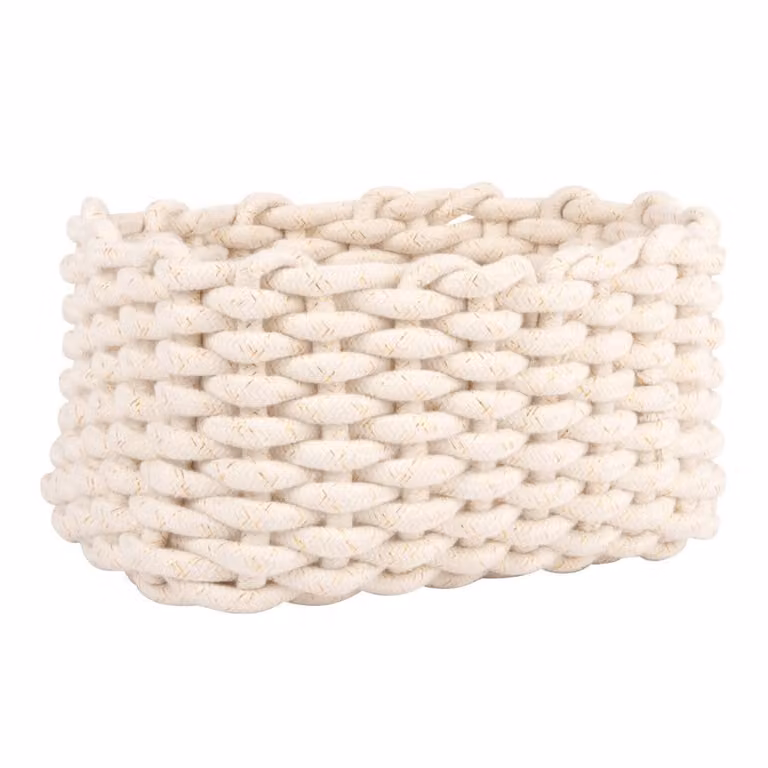 Cesta rectangular de tela trenzada en blanco y plata de Maisons du Monde