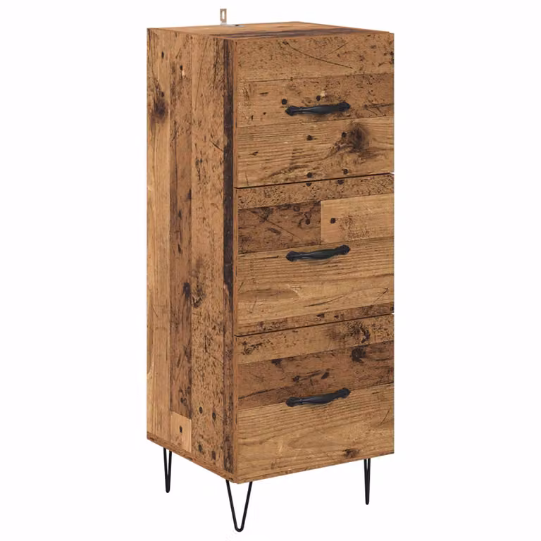 Vitrina moderna vidaXL de madera vieja en color marrón con puertas de cristal y cajones, An/P/Al: 34 x 34 x 90 cm