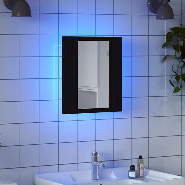 Armario de baño con espejo y luz LED SYFAX en color negro mate, An/P/Al: 40 x 12 x 45 cm