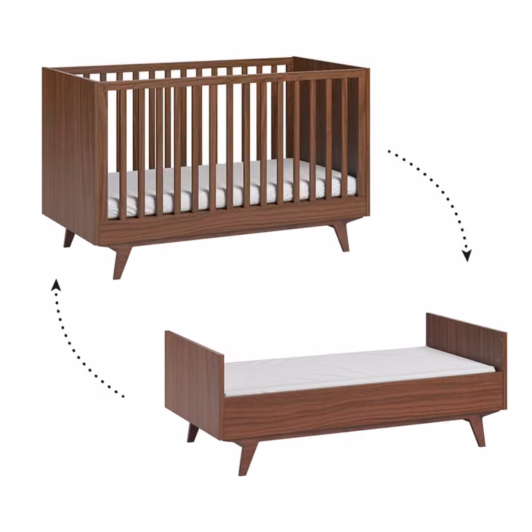 Conjunto de cuna evolutiva y armario Vox estilo mid century en color marrón para habitación infantil