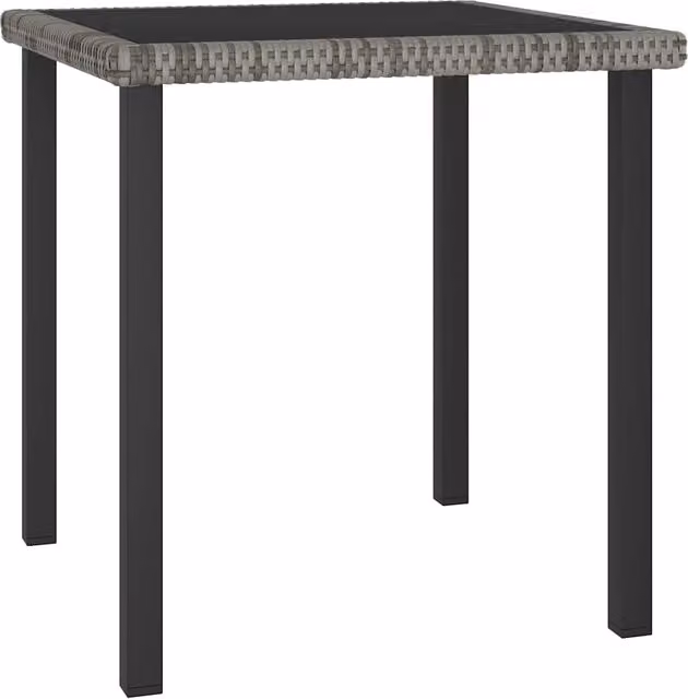 Mesa de comedor para jardín y terraza SYFAX de ratán sintético y cristal, color gris, An/P/Al: 70 x 70 x 73 cm