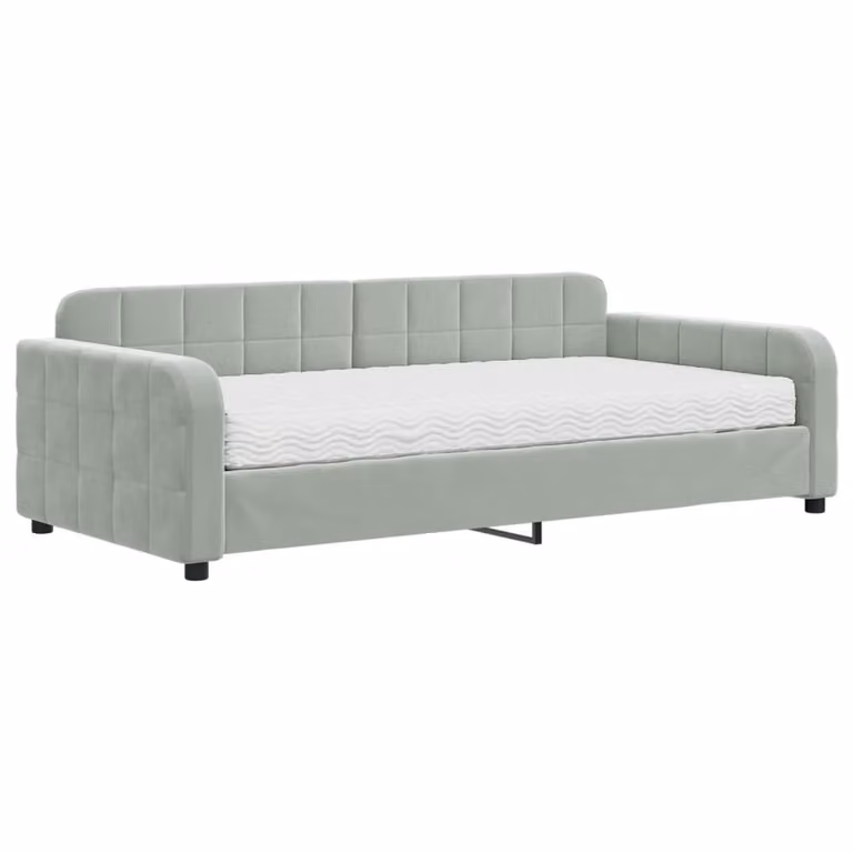 Sofá cama vidaXL tapizado en terciopelo gris con colchón de espuma, An/P/Al: 100 x 200 x 71 cm