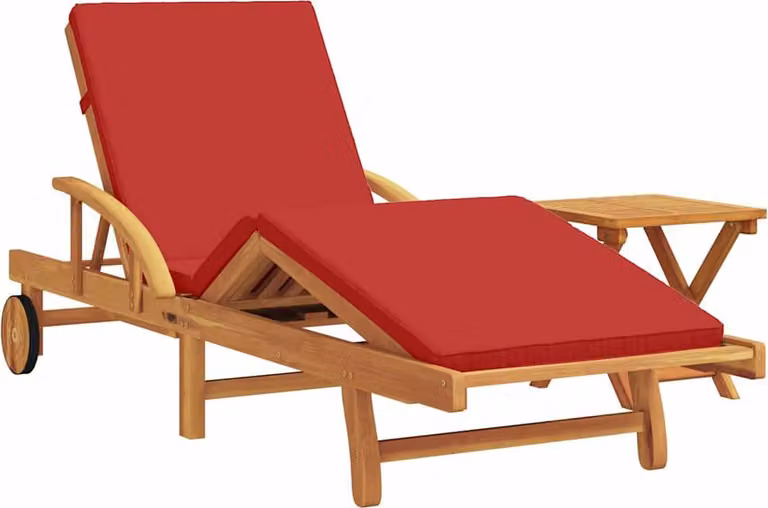 Set de 2 tumbonas Syfax de madera de acacia tratada en color rojo y marrón con reposacabezas ajustable y reposabrazos para jardín o terraza