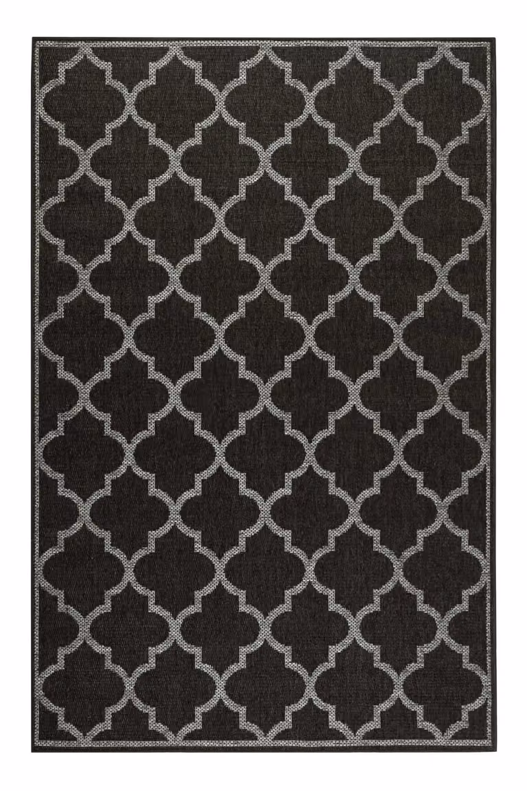 Alfombra de exterior Wecon Home con diseño oriental en negro y gris, An/P: 170 x 120 cm