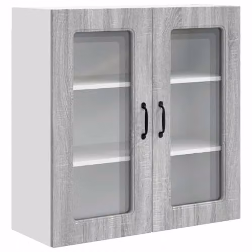 Armario de cocina moderno Helloshop26 con puertas de cristal y estantes internos, color gris y marrón, An/P/Al: 80 x 31 x 80 cm