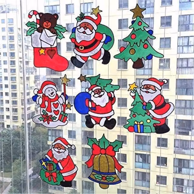 Set de 2 piezas de pegatinas navideñas adhesivas Trade Shop Traesio multicolor para cristal y ventanas, 30 cm