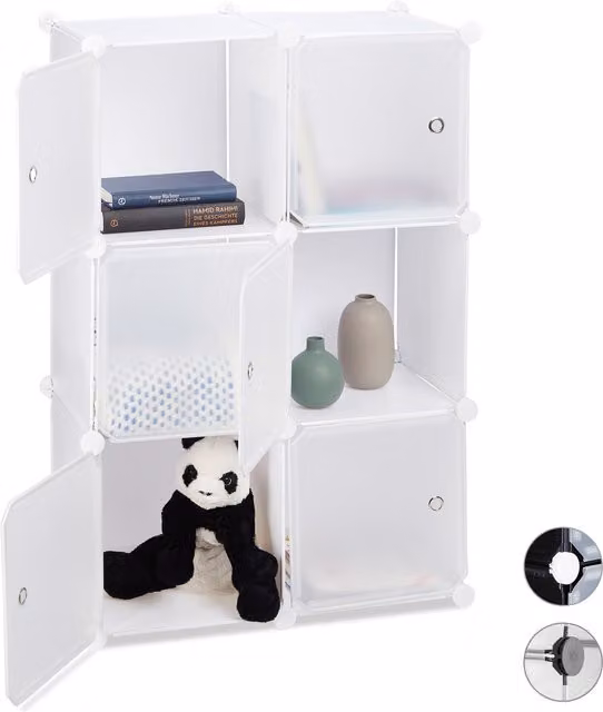 Estantería modular de cubos Relaxdays con 6 compartimentos, color blanco, An/P/Al: 97.5 x 32 x 66 cm