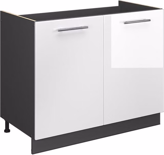 Mueble bajo para fregadero Vicco Fame-Line en blanco alto brillo y antracita de 100 cm