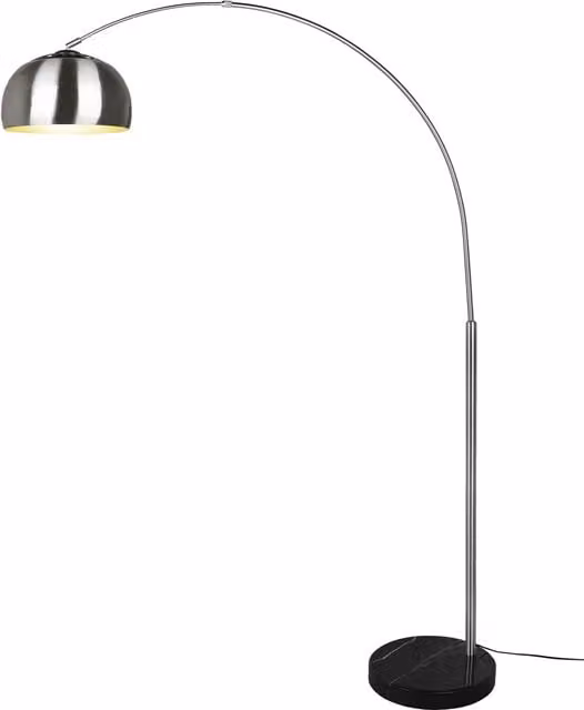 Lámpara de pie de arco Trio Leuchten en color plata con base de mármol y estructura de metal para salón o lectura