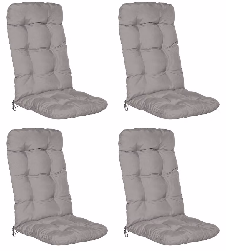Juego de 4 cojines de respaldo alto Beautissu para exterior, color gris, An/P/Al: 120 x 50 x 8 cm
