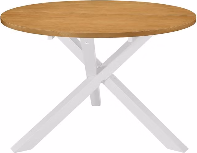 Mesa de comedor y salón moderna de HELLOSHOP26 en blanco y marrón, diseño redondo con acabado mate en MDF, An: 120 cm, Al: 120 cm, Al: 75 cm