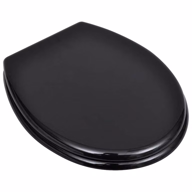 Set de 2 asientos de inodoro con tapa vidaXL en MDF color negro con cierre suave y herrajes de zinc y cromo