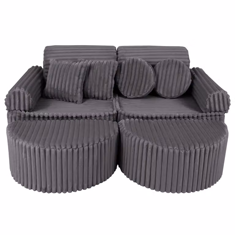 Sofá modular infantil MeowBaby de 12 piezas en pana gris con fundas extraíbles y cojines incluidos