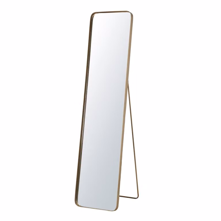 Espejo de pie retro Maisons du Monde en color oro con estructura de metal y cristal, An: 40 cm, Al: 167 cm