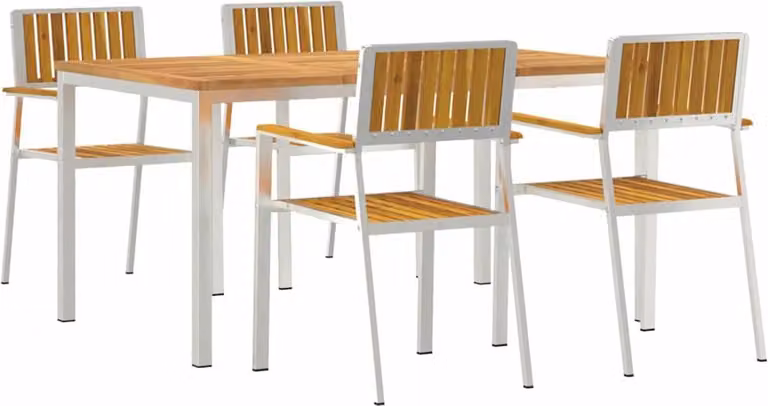 Juego de comedor para exteriores Syfax de 5 piezas con mesa rectangular de acacia y acero inoxidable en colores marrón y plata