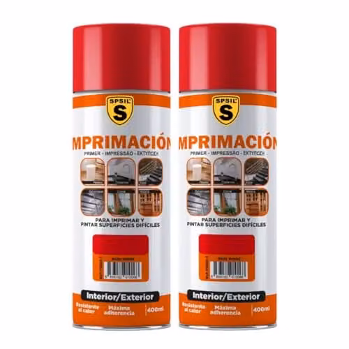 Pack de 2 Imprimación Universal en Spray SPSIL Rojo Brillo de 400 ml para Metal, Plástico, Cerámica y Madera
