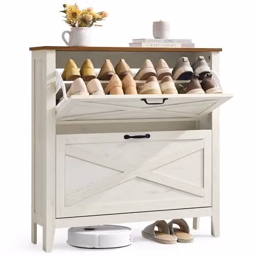 Zapatero VASAGLE de estilo rústico con cajones abatibles para pasillo, disponible en blanco o marrón