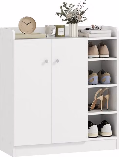 Zapatero HOMCOM de 2 puertas con estantes para 12 pares de zapatos, color blanco, An/P/Al: 83 x 30 x 90 cm