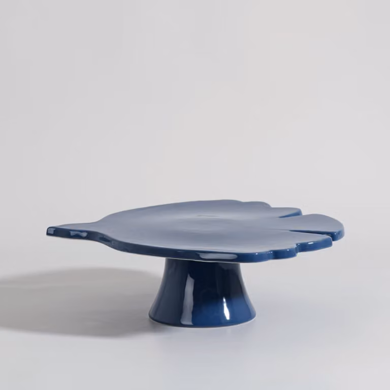 Soporte para tartas redondo de gres azul con figura de pájaro Maisons du Monde, Diámetro: 30 cm