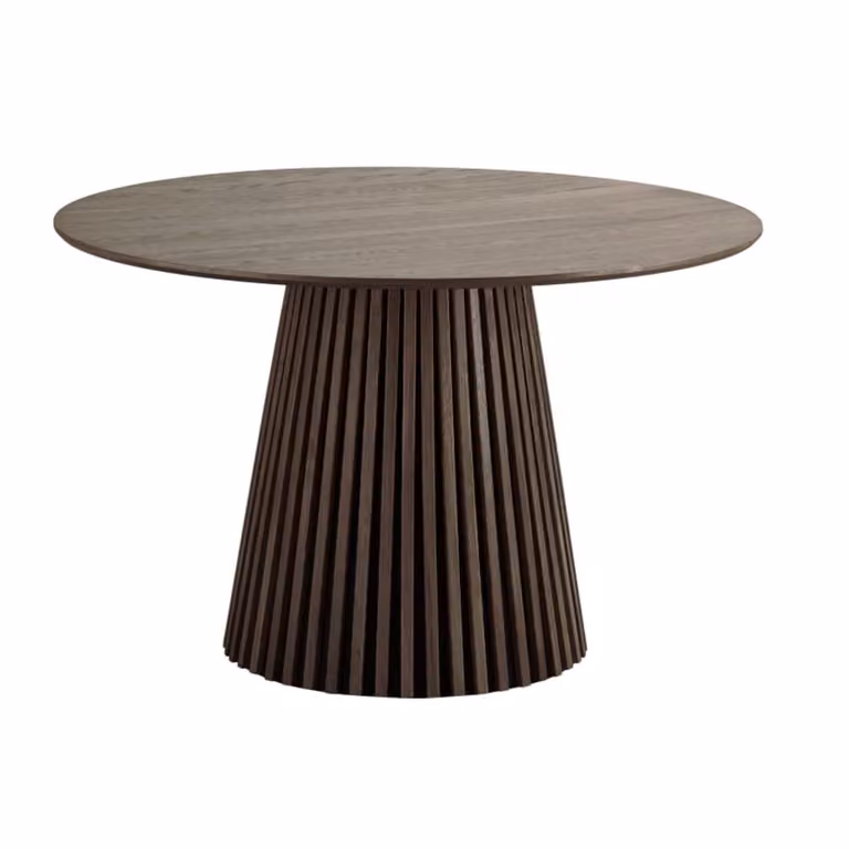 Mesa de comedor redonda MOLOO de roble en color marrón para 4 adultos, Diámetro: 120 cm, Altura: 75 cm