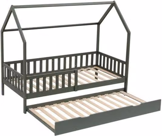 Cama cabaña nido infantil Marceau de madera de pino verde An/P/Al: 190 x 90 x 162 cm